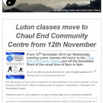 Luton classes move to Chaul End Community Centre - October 2014 newsletter