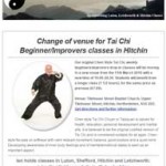 Change of venue for Tai Chi Beginners/Improvers classes in Hitchin. 22nd February 2016 Newsletter