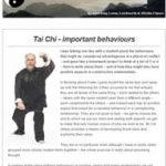 Tai Chi - important behaviours, 9th August 2016 Newsletter