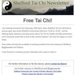 Shefford Tai Chi Open Day, Saturday 29th September. Free tai chi for existing students